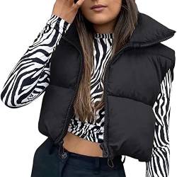 Geagodelia Damen Weste Kurz Puffer Ärmellose Steppweste Daunenweste Elegant Leichte Jacke Steppjacke Oberteile Outdoor Winter Herbst (Schwarz, L) von Geagodelia