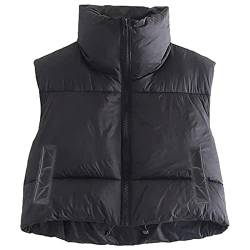 Geagodelia Damen Weste Kurz Puffer Ärmellose Steppweste Daunenweste Elegant Leichte Jacke Steppjacke Oberteile Outdoor Winter Herbst (Schwarz mit Taschen, L) von Geagodelia