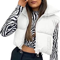 Geagodelia Damen Weste Kurz Puffer Ärmellose Steppweste Daunenweste Elegant Leichte Jacke Steppjacke Oberteile Outdoor Winter Herbst (Weiß mit Taschen, M) von Geagodelia