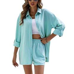 Geagodelia Damen Zweiteiler Elegant Hosenanzug Sommer Outfits Kleidung 2 Teiler Set Bluse Top + Shorts Y2k Aesthetic Clothes Loungewear Anzug (C - Hellblau, S) von Geagodelia