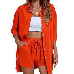 Geagodelia Damen Zweiteiler Elegant Hosenanzug Sommer Outfits Kleidung 2 Teiler Set Bluse Top + Shorts Y2k Aesthetic Clothes Loungewear Anzug (D - Orange, M) von Geagodelia