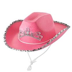 Geagodelia Filz Cowboyhut Damen Flauschig mit Federn Krempe Tiara Cowgirl Kostüm Hut Erwachsene Halloween Kostüme Karneval Partyhut (Tiara Pink, Einheitsgröße) von Geagodelia