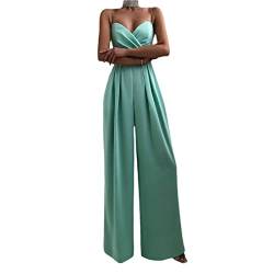 Geagodelia Jumpsuit, Damenhose, ärmellos, V-Ausschnitt, Trägern, rückenfrei, breit, einfarbig, schick, elegant, für Abend, Hochzeit, Zeremonie, Party, türkis, Medium von Geagodelia