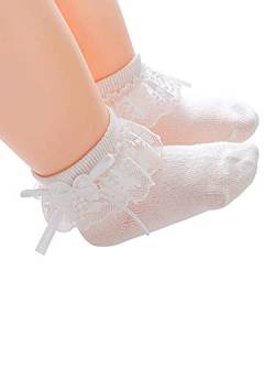 Geagodelia Kleinkind Baby Mädchen Rüschen Socken, süße Art Öse Rüschen Spitze Prinzessin Kleid Söckchen mit Schleife (weiß, 0-6 Monate) von Geagodelia