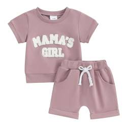 Geagodelia Kleinkinder Baby Mädchen Sommer Kleidung Set Kurzarm Sweatshirt und Shorts Baumwolle Baby Outfit für Muttertag (Lila, 0-6 Months) von Geagodelia