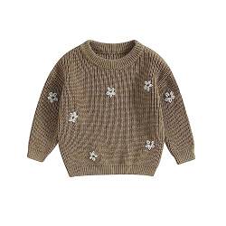 Geagodelia Kleinkinder Baby Oversized Pullover Mädchen Jungen Grobmaschig Strickpullover Herbst Winter Warm Gestrickt Pulli Oberteil Knitted Jumper Sweater (Blumen Khaki, 0-3 Monate) von Geagodelia