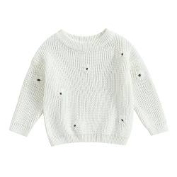 Geagodelia Kleinkinder Baby Oversized Pullover Mädchen Jungen Grobmaschig Strickpullover Herbst Winter Warm Gestrickt Pulli Oberteil Knitted Jumper Sweater (Blumen Weiß, 0-3 Monate) von Geagodelia