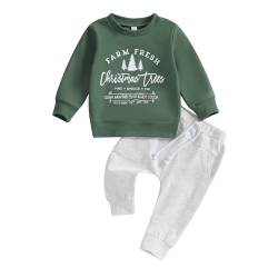 Geagodelia Kleinkinder Weihnachtsoutfit Baby Jungen Langarm Oberteil Sweatshirt und Hose Set Mein erstes Weihnachten Baby Kleidung (Grün, 18-24 Monate) von Geagodelia