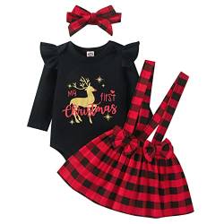 Geagodelia Mädchen Weihnachtskleid Rot Kariert Baby Kleid Langarm T-Shirts Oberteile Weihnachten Kleidung Outfits Set Festlich Kleider Weihnachtskostüm (Schwarz A, 3-6 Monate) von Geagodelia