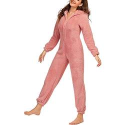 Geagodelia Mom & Kids Family Matching Pyjamas Fluffy Fleece Pjs Onesie One Piece Hooded Jumpsuit Nachtwäsche für Frauen Damen Mädchen Jungen Gr. M, rose von Geagodelia