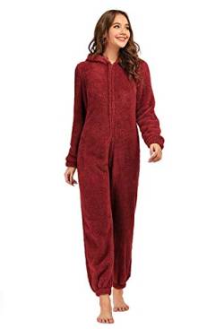 Geagodelia Mom & Kids Family Matching Pyjamas Fluffy Fleece Pjs Onesie One Piece Hooded Jumpsuit Nachtwäsche für Frauen Damen Mädchen Jungen Gr. XL, rot von Geagodelia