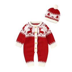 Geagodelia Nette Pullover Baby Mantel Unisex Langarm Gestrickte Strampler Overall Rentier Insgesamt 0-18 Monate Kinder, Rotwild, 12-18 Monate von Geagodelia