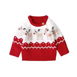 Geagodelia Neugeborenes Baby Junge Mädchen gestrickt Pullover Hirsch Muster Weihnachten Pullover Warm Winter Sweater Weihnachten Pullover (A Rot Pullpver, 6-12 Monate,90) von Geagodelia