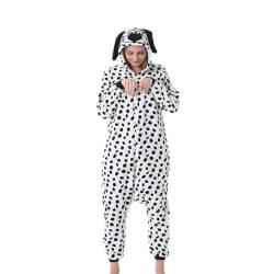 Geagodelia Tier Einteiler Pyjama Schlafanzug Overall Erwachsene Ganzkörper Kostüm Tierkostüm Kuschelig Lustig Faschingskostüme für Damen Jugendliche Hausanzug Loungewear (Dalmatiner Weiß, XL) von Geagodelia