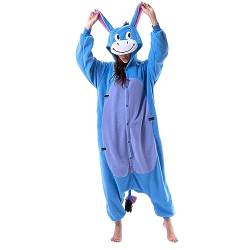 Geagodelia Tier Einteiler Pyjama Schlafanzug Overall Erwachsene Ganzkörper Kostüm Tierkostüm Kuschelig Lustig Faschingskostüme für Damen Jugendliche Hausanzug Loungewear (Esel Blau, L) von Geagodelia