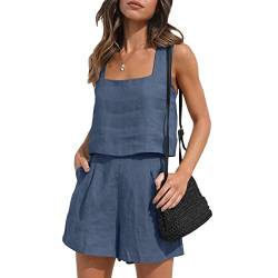 Geagodelia Zweiteiler Damen Elegant Hosenanzug Sommer Outfits Kleidung 2 Teiler Set T-Shirt Top + Shorts Y2k Aesthetic Clothes Workout Anzug Skims Dupes (E - Blau 01, L) von Geagodelia