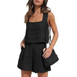 Geagodelia Zweiteiler Damen Elegant Hosenanzug Sommer Outfits Kleidung 2 Teiler Set T-Shirt Top + Shorts Y2k Aesthetic Clothes Workout Anzug Skims Dupes (E - Schwarz 01, M) von Geagodelia