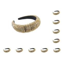 10 x Haarbänder mit Perlen und Kristallen, Schaumstoff, Bohemian-Stil, gestrickt, Stirnbänder, Kopfbedeckung, Geschenk für Frauen, Party, Schwarz / Gold von Geardeangloow