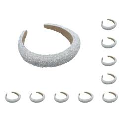 10 x Haarbänder mit Perlen und Kristallen, dick, breit, Schwamm, Haarstyling-Stirnbänder für Damen, Hochzeitszubehör, Weiß von Geardeangloow