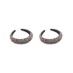 2 x Haarbänder mit Glitzer-Perlen, Kristall, dick, modisch, Haarstyling, Stirnbänder für Damen und Mädchen, Strand, dunkel, mehrfarbig von Geardeangloow