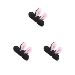 3 x Haarbänder, niedliches Kosmetik-Stirnband, weiche Mädchen-Stirnbänder mit Hasenohren, Zubehör, Massage, Gesichtswäsche, für Frauen, Schwarz von Geardeangloow