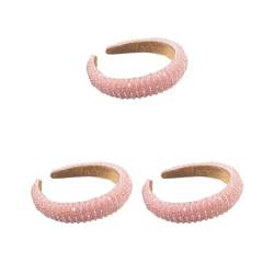 3er-Set Haarbänder mit Perlen und Strasssteinen, flexibel, modisches Haarstyling-Zubehör, Kopfbedeckung, Geschenk für Frauen, Hochzeit, Strand, Rosa von Geardeangloow