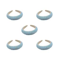 5 x Haarbänder mit Glitzer-Perlen, Kristall, Strass, dickes Haarstyling-Zubehör, Stirnbänder für Damen, Hochzeit, Azurblau + Gold von Geardeangloow