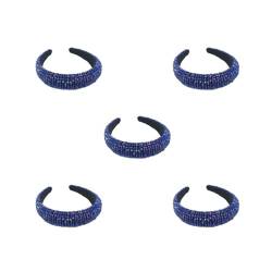 5 x Haarbänder mit Perlen und Kristallen, breiter Schwamm, Bohemian-Stil, Strickverschluss, Haarstyling, Kopfbedeckung, Geschenk für Frauen, Mädchen, Party, Blau von Geardeangloow