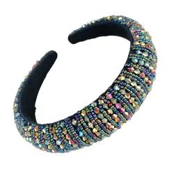 Haarband mit Perlen und Strasssteinen, dick, breit, modisches Haarstyling-Zubehör, Hoops, Stirnbänder für Damen, schwarz, mehrfarbig von Geardeangloow