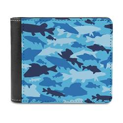 Blau Fisch Camouflage Herren Geldbörsen Geldbeutel aus PU Leder Geldtasche Brieftasche Kartenetui Kreditkartenetui Kartenhalter Geldclip Wallet für Männer Multicolor Einheitsgröße von GeauDoup