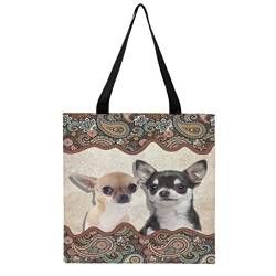 Chihuahua Mandala Damen Schultertasche mit Reißverschluss Handtasche Umhängetasche Groß Canvas Einkaufstasche Arbeitstasche für Büro Arbeit Business Schule Multicolor Einheitsgröße von GeauDoup