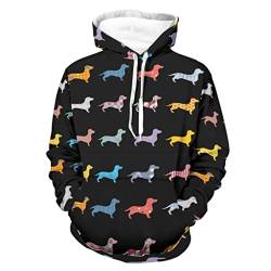 GeauDoup Dackel Hund Damen Herren Kapuzenpullover Langarm Pullover Hooded Sweatshirt Kapuzensweatjacke mit Taschen Multicolor L von GeauDoup