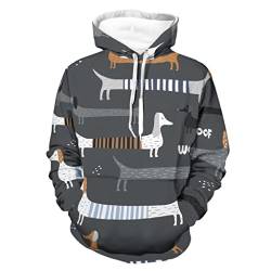 GeauDoup Dackel Hund Tiere Unisex Kapuzenpullover Langarm Pullover Hooded Sweatshirt Sportwear mit Taschen White M von GeauDoup