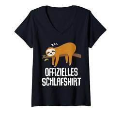 Offizielles Schlafshirt Faultier Nachthemd Pyjama Geschenk T-Shirt mit V-Ausschnitt von Geburtstag Geschenkidee Morgenmuffel Langschläfer