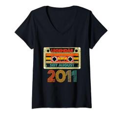 Damen Legendär Seit August 2011 13. Geburtstag Vintage Cassette T-Shirt mit V-Ausschnitt von Geburtstag Herren und Männer SaiGon
