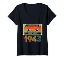 Damen Legendär Seit Juni 1943 81. Geburtstag Vintage Cassette T-Shirt mit V-Ausschnitt von Geburtstag Herren und Männer SaiGon