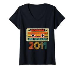 Damen Legendär Seit November 2011 13. Geburtstag Vintage Cassette T-Shirt mit V-Ausschnitt von Geburtstag Herren und Männer SaiGon