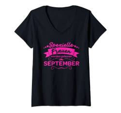 Damen Lustig Spruch Geboren September Geburtstag Party Abfeiern T-Shirt mit V-Ausschnitt von Geburtstag Mode & Kleidung - dizeyns
