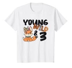 Kinder Kinder 3. Geburtstag Mädchen Young Wild and Three T-Shirt von Geburtstags Kinder Design für Jungen & Mädchen