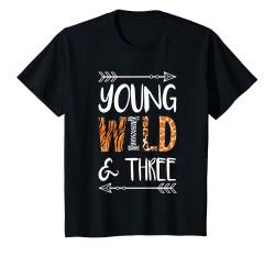 Kinder Kinder 3. Geburtstag Mädchen Young Wild and Three T-Shirt von Geburtstags Kinder Design für Jungen & Mädchen