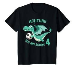 Kinder Kinder 4. Geburtstag Drache Fußball 4 Jahre Mädchen Junge T-Shirt von Geburtstags Kinder Geschenk für Mädchen & Junge