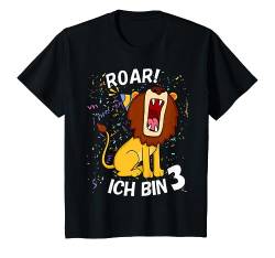 Kinder Löwe Kinder 3. Geburtstag Roar Ich bin 3 Jahre Löwen T-Shirt von Geburtstags Kinder Geschenk für Mädchen & Junge