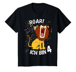 Kinder Löwe Kinder 4. Geburtstag Roar Ich bin 4 Jahre Löwen T-Shirt von Geburtstags Kinder Geschenk für Mädchen & Junge
