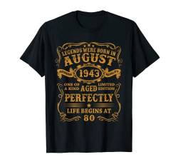 Herren Legenden wurden im August 1943 80.Geburtstag Mann Frau Deko T-Shirt von Geburtstagsgeschenk Damen Herren 1943 Geschenkidee