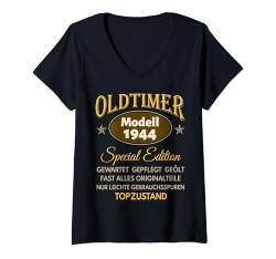 Damen 80. Geburtstag Mann Frau 80 Jahre 1944 Deko Lustig Geschenk T-Shirt mit V-Ausschnitt von Geburtstagsgeschenk Damen Herren 1944 Geschenkidee