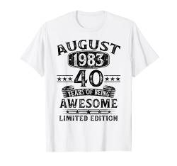 40. Geburtstag Mann Geschenk 40 Jahre Lustig August 1983 T-Shirt von Geburtstagsgeschenk Damen Herren 1983 Geschenkidee