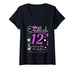 Damen Endlich 12 Jahre Ich Kann Alles 12. Geburtstag Pusteblume T-Shirt mit V-Ausschnitt von Geburtstagsgeschenke Für Frauen Mädchen Freundin