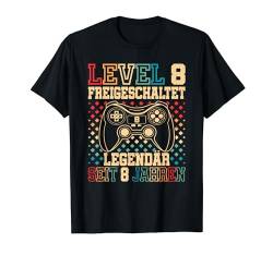 Level 8 Freigeschaltet Legendär 8. Geburtstag Gamer Retro T-Shirt von Geburtstagsidee Damen Herren Mädchen Jungen Kinder