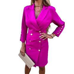 Gediffwer Blazer Kleider für Frauen Solid Turn Down Neck Zweireihig Arbeit Büro Anzug Mantel Kleid, rosarot, 48 von Gediffwer