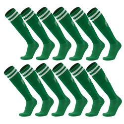 6 Paare Fußball Socken Farbe Stretchy Kompression Knie High Tube Socken Fußball Sport Athletik Lange Socken für Männer Frauen Teens (6 Paar-Gras Grün) von Geebuzz